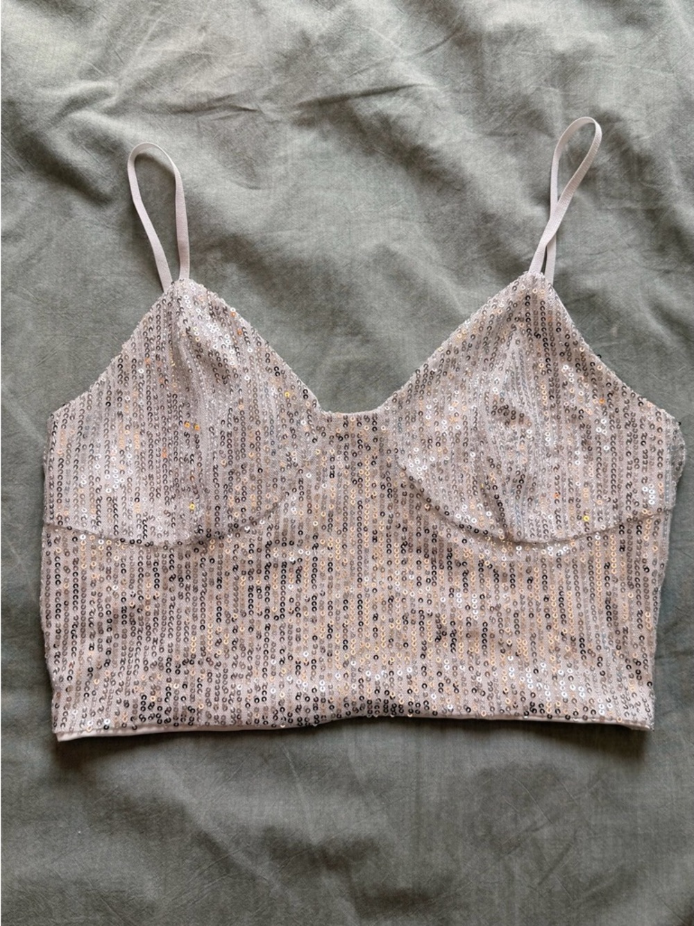 Sequin Brami Crop Top in Blush Pink